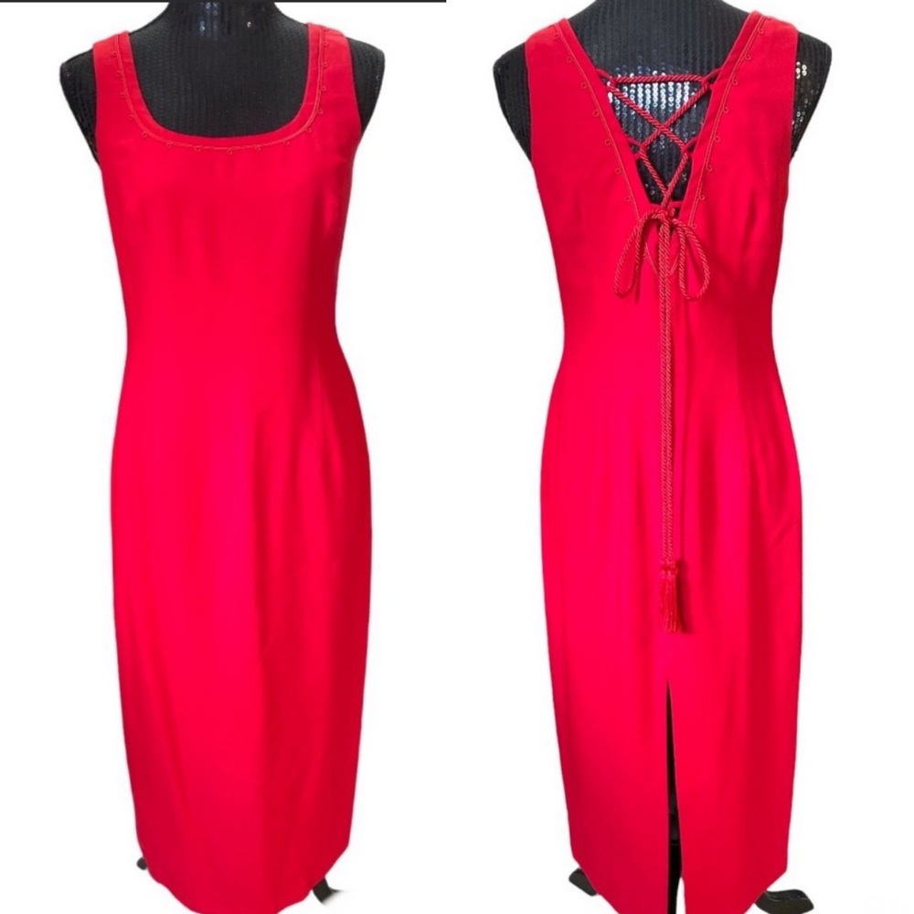 Vintage Donna Ricco New York Petite Red lace up midi dress